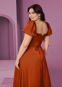 Barbie ♥ Azazie Bridesmaid Dresses Burnt Orange A-Line Ruched Stretch Satin Dress image8