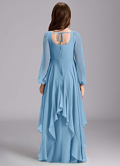 Azazie Clara Junior Steel Blue A-Line Blouson Chiffon Dress image2