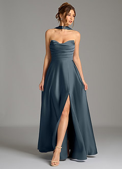 Azazie Ayla Vestidos de damas de honor Vestido de Crepúsculo de Satén Elástico de Corte en A con Corsé image1