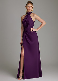 Azazie Gracelynn Vestidos de damas de honor Vestido de Uva de Satén Elástico de Corte Recto con Plisado image6