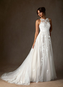 Azazie Melrose Wedding Dresses Diamond White A-Line Sweetheart Lace Tulle Dress image8