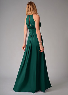 Azazie Bonnie Bridesmaid Dresses Emerald A-Line Pleated Stretch Satin Dress image2