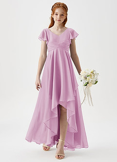 Azazie Caria Junior Vestido de Rosa Caramelo de Gasa de Corte En A con Plisado image3