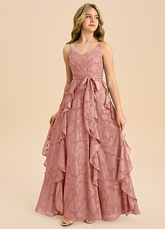 Azazie Peyton Junior Vestido de Rosetón de Devorado Floral de Corte en A con Plisado image4