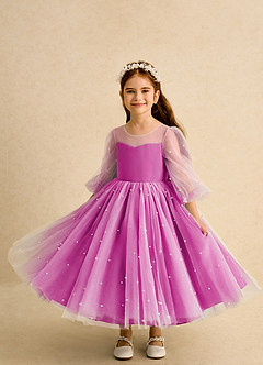 Azazie Trudy vestidos de niña de las flores Vestido de Fucsia de Tul de Princesa con Escote de Corazón image5