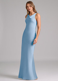 Azazie Allettie Bridesmaid Dresses Powder Blue Mermaid Stretch Satin Dress image4