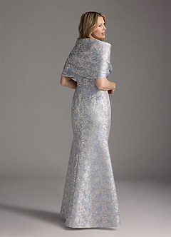 Azazie Elanor vestidos de madre de la novia Vestido de Azul Polvoriento de jacquard 1 de Sirena con Plisado image6