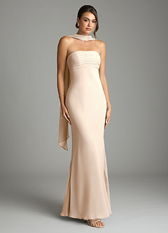 Azazie Saylor Vestidos de damas de honor Vestido de Alabastro Blanco de Gasa de Corte Sirena con Sin tirantes image1