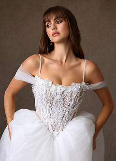 Azazie Sariyah Wedding Dresses Diamond White Nude Ball-Gown Off the Shoulder Tulle Dress image7