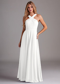 Azazie Dixie Bridesmaid Dresses White A-Line Halter Pleated Chiffon Dress image1