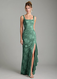 Azazie Veronica Vestidos de damas de honor Vestido Eucalipto de Jacquard floral desgastado de Corte Sirena con Plisado image1