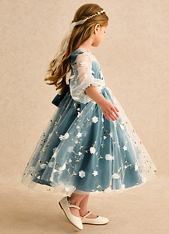 Azazie Elowen Robe Demoiselle D'honneur Fillette Robe Trapèze en Dentelle Encolure en Forme de Cœur Vert Pin image6