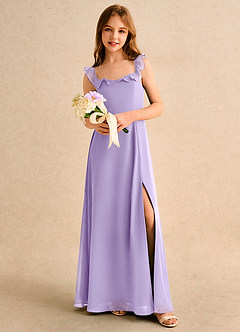 Azazie Chip Girls Formal Flower Girl Dresses Lilac A-Line Sleeveless Chiffon Dress image5