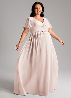 Azazie Verna Maternity Bridesmaid Dresses A-Line V-Neck Ruched Chiffon Floor-Length Dress image9