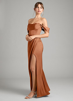 Azazie Johana Vestidos de damas de honor Vestido de Cobre de Satén Elástico de Corte Sirena Convertible con Vestidos sin tirantes image7