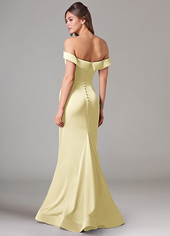 Azazie Everly Jurken voor bruidsmeisjes Converteerbaar Jurk van Stretch Satijn met Zeemeermin Off the Shoulder Citroensorbet image5