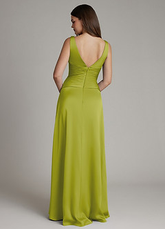 Azazie Pauline Bridesmaid Dresses Lemongrass A-Line Pleated Stretch Satin Dress image2