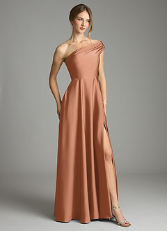 Azazie Melanie Suknie dla druhen Linia A Zza ramienia Satyna elastyczna Do ziemi Sukienka image5