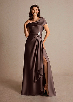 Azazie Branford Mother of the Bride Dresses Ganache A-Line Pleated Stretch Satin Dress image12