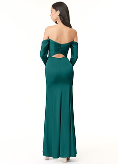 Azazie Hallie Bridesmaid Dresses Peacock Sheath Off-The-Shoulder Long Sleeve Stretch Satin Convertible Dress image5
