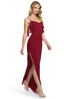 Azazie Jasmine Final Sale Burgundy Sheath Side Slit Chiffon Dress image3