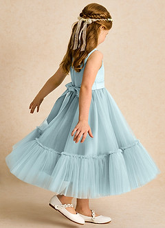 Azazie Miracle Flower Girl Dresses Mist A-Line Bow Matte Satin Dress image5