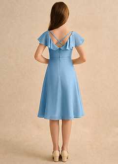 Azazie Narin Girls Formal vestidos de niña de las flores Vestido de Azul Acero de Gasa de Corte en A con Con mangas image2