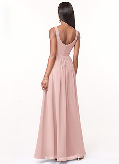 Azazie Keyla Robes de demoiselle d'honneur Robe Trapèze en Mousseline de soie Col V plissé Rose Poudré image2