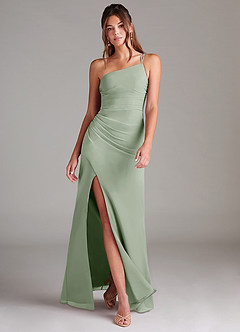Azazie Eren Bridesmaid Dresses Dusty Sage Sheath One Shoulder Chiffon Dress image1