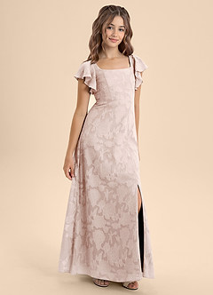 Azazie Bondi Junior Vestido de Rosa Rubor de Devorado Floral de Corte En A con Lazo image6