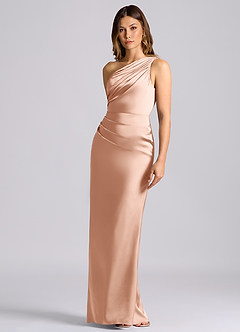 Azazie Akilah Brudtärnklänningar Klä av Sjöjungfru i Stretch Satin Ena axeln Roséguld image6