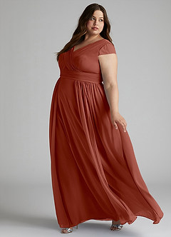 Azazie Organa Robes de demoiselle d'honneur Robe Trapèze en Mousseline de soie Plissée Auburn image9