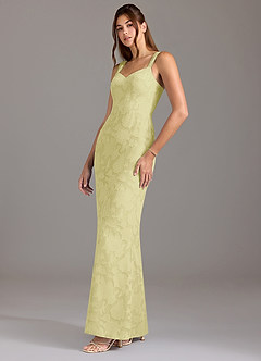 Azazie Denice Bridesmaid Dresses Lemon Sorbet A-Line Pleated Floral Burnout Dress image3