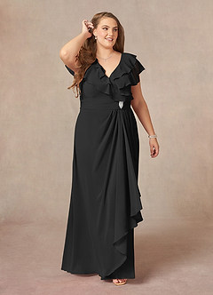Azazie Snapdragon Mother of the Bride Dresses Black A-Line V-Neck Ruched Chiffon Dress image6
