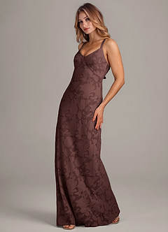 Azazie Aliza Final Sale Espresso A-Line Floral Burnout Dress image4