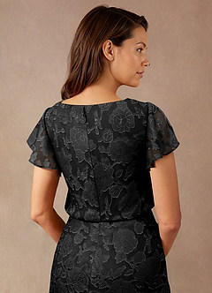 Azazie Lehi vestidos de madre de la novia Vestido de Negro de Devorado Floral de Corte En A con Cuello de barco image7