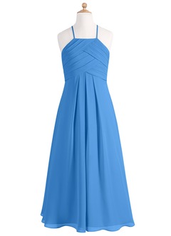 Azazie Ginger Junior A-Linie Plissee Chiffon Kleid Blauhäher image7