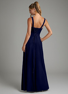 Azazie Shaude Bridesmaid Dresses Dark Navy A-Line Pleated Velvet Dress image2