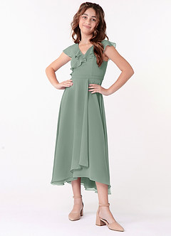 Azazie Posie Junior Silver Sage A-Line Ruched Chiffon Dress image4