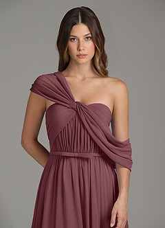 Azazie Nyah Abiti da Damigella Abito A-Line in Chiffon Spalle Scoperte Sangria image7