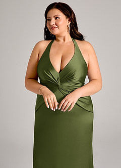 Azazie Valerie Bridesmaid Dresses Olive Mermaid Pleated Stretch Satin Dress image13