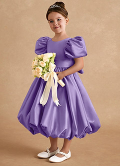 Azazie Jellybean Flower Girl Dresses Tahiti Ball-Gown Ruched Matte Satin Dress image1