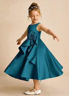 Azazie Hermia Blumenmädchenkleider A-Linie ärmellos Matte Satin Kleid Tintenblau image3