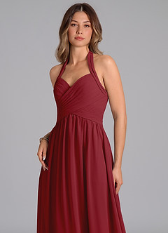 Azazie Darlyn Bridesmaid Dresses Pomegranate A-Line Pleated Chiffon Dress image7