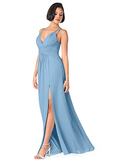 Azazie Farren Bridesmaid Dresses Steel Blue A-Line Pleated Chiffon Convertible Dress image3