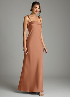 Azazie Ellia Bridesmaid Dresses Bronzer Sheath Bow Stretch Satin Dress image3