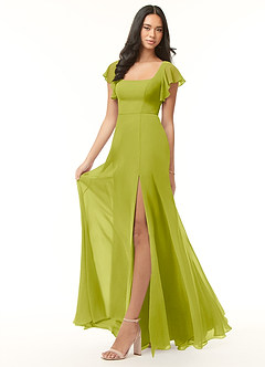 Azazie Bondi Bridesmaid Dresses Lemongrass A-Line Ruffled Chiffon Dress image4