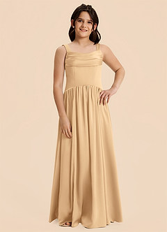 Azazie Drew Junior Gold A-Line Pleated Stretch Satin Dress image6