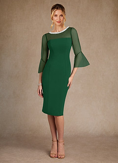 Azazie Bellevue Abiti per la Madre della Sposa Abito Tubino in Crepe Elasticizzato Perline Verde Scuro image1