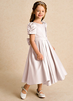 Azazie Miriam Flower Girl Dresses Rose Petal Ball-Gown Pleated Matte Satin Dress image6